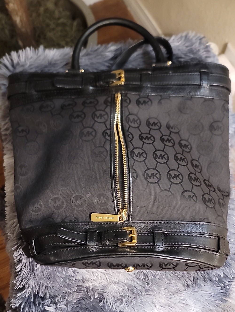 Michael Kors Black MK Logo Tote with Gold Hardware